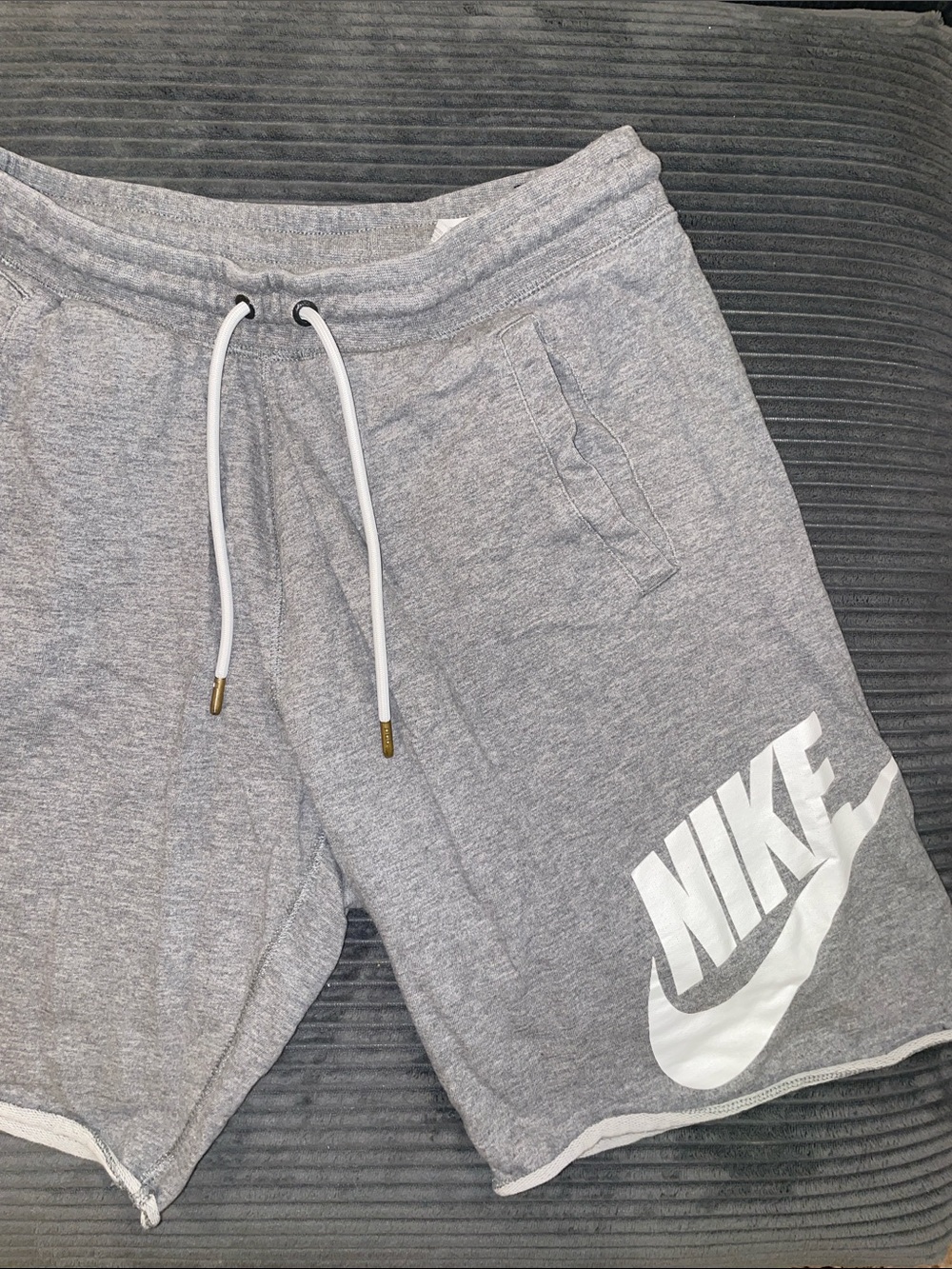 Nike Men’s Grey Athletic Fleece Shorts with White Logo (w/ rear pocket)